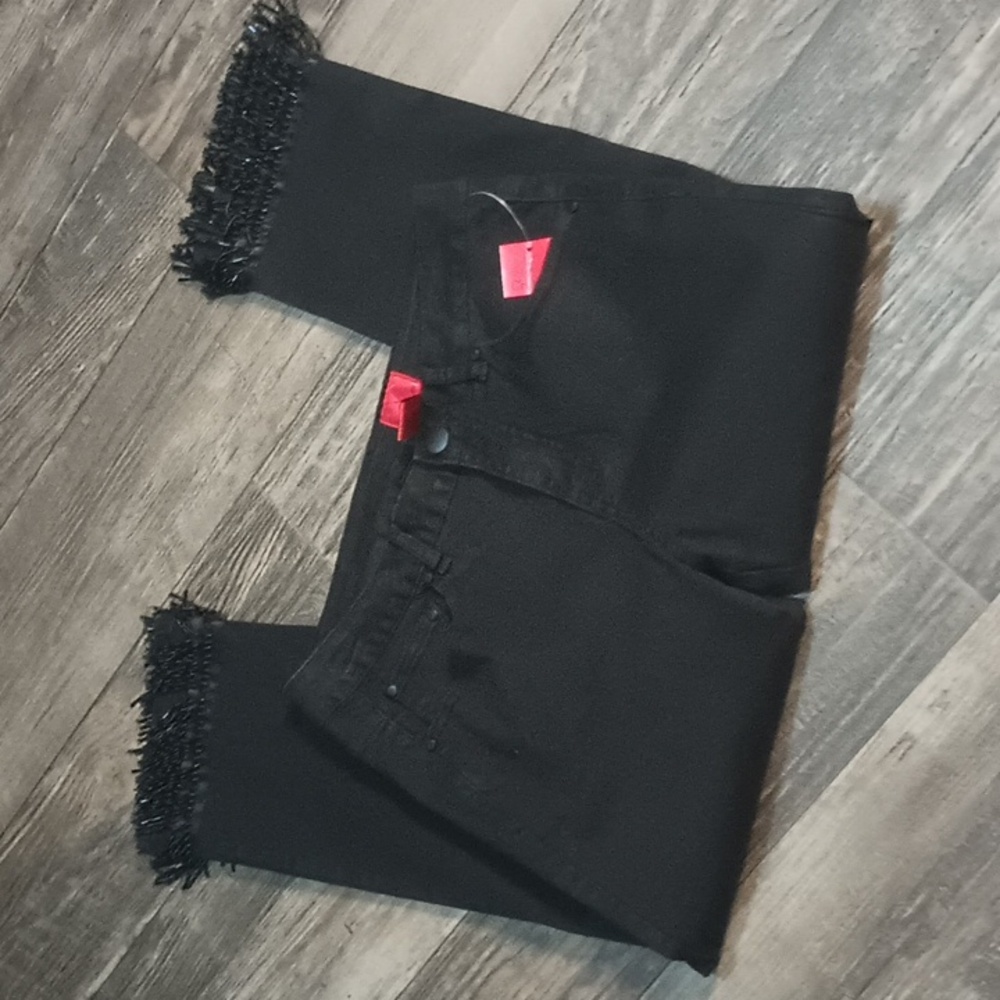 Straight leg V Cristina Cropped Beaded Fringe Hem Jeans - Picture 5 of 8
